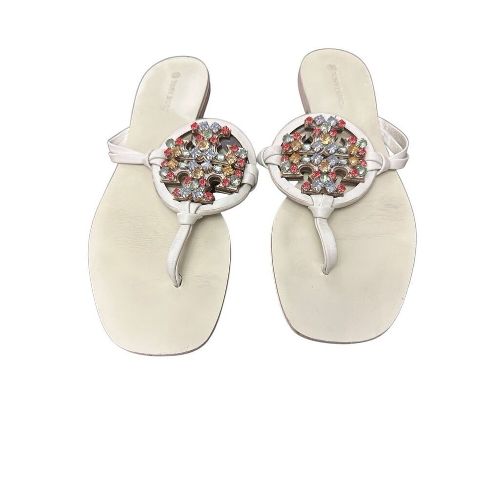 Tory Burch crystal miller square toe calf leather embellished sandal  Sz 7.5